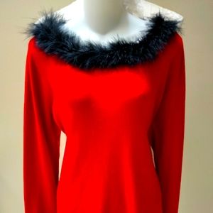 Worthington knit Blouse Top Red/Blk..